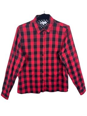 Hazel Blues Womens 1X Red Black Buffalo‎ Plaid Button Down Cotton Farmhouse